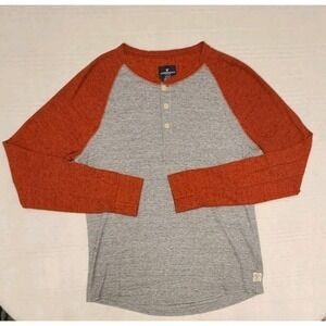 American Eagle Outfitters Gray Maroon Thermal Shirt Mens M Henley Long Sleeve
